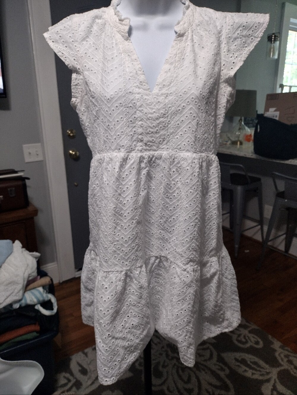 Dear john White Eyelet V-Neck Summer Dress